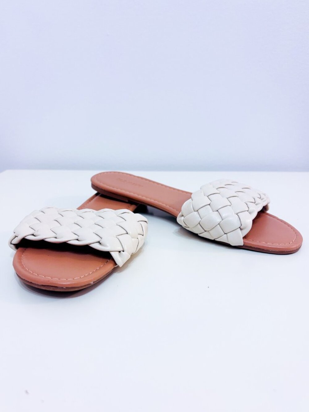 OLD NAVY Beige Woven Slide Sandals | Braided Minimalist | Size 8